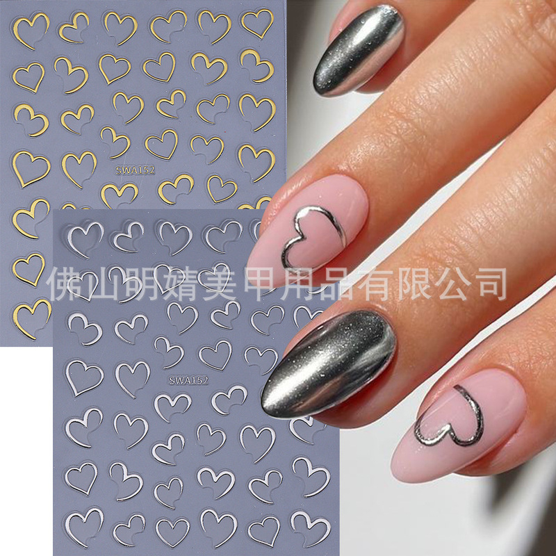 Cross-Border Hot Nail Art Stickers Valentine's Day Ins Style Metal Heart Cut Out Heart Cherry Vine Nail Stickers