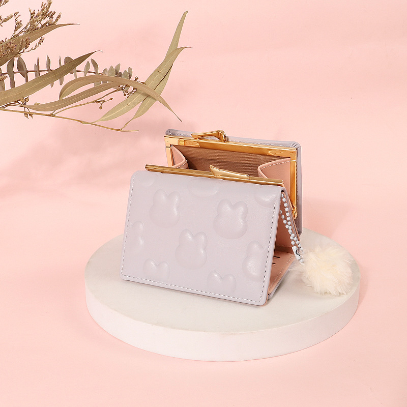 En stock al por mayor transfronteriza simple nueva pequeña bola de piel Monedero de la moneda de las mujeres multi-funcional clip bolsa estudiante cartera corta