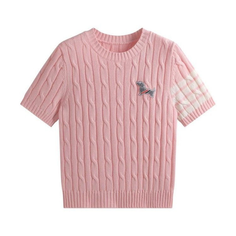 夏デザインニッチ通勤ツイスト半袖セーターレディース子犬刺繍カレッジスタイル万能Tシャツトップ|undefined