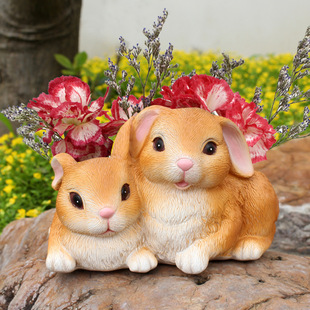 Cross-border New Courtyard Resin Mini Flower Pot Decorations Cute Simulation Rabbit Flower Pot Fleshy Micro Landscape
