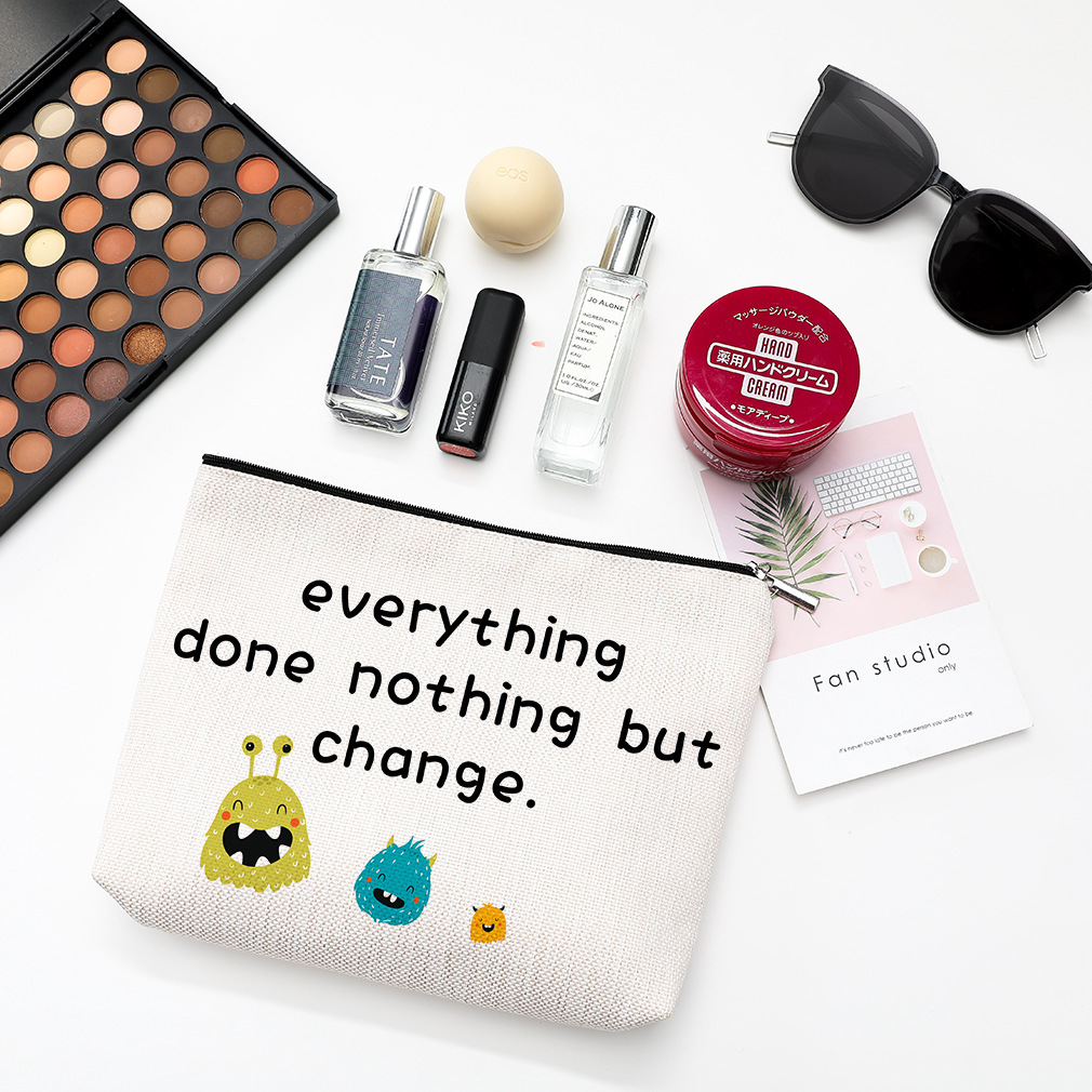 Bolsa de cosméticos simple, bolsa impermeable con cremallera de algodón y lino, bolsa de almacenamiento para cosméticos y joyas, bolsa de almacenamiento para artículos de tocador, joyas