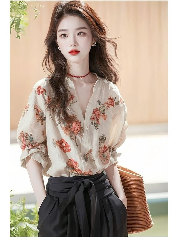 French Unique Tops Are Popular This Year, Beautiful Tops, Autum New Chic Printed V-Neck Long-Sleeved Shirts for Women