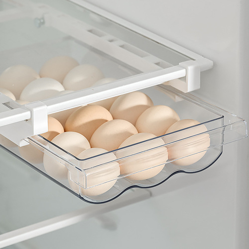 Aijada wall-mounted refrigerator drawer egg storage box saves space and is easy to access. Drawer style: one slot and one egg