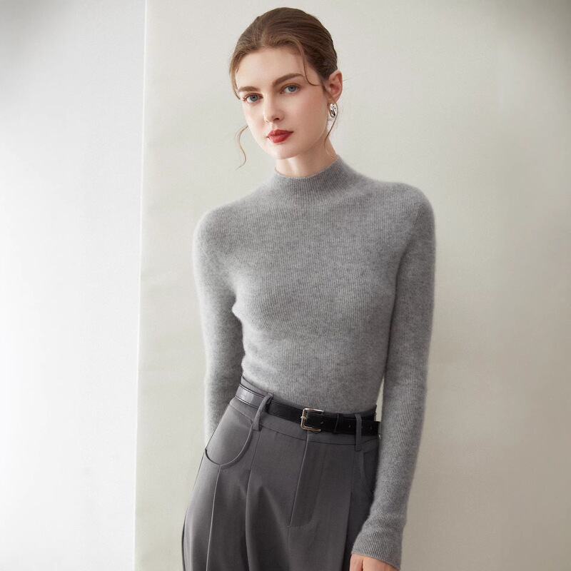 New Autumn and Winter Slim-Fit Ribbed Half-Turtleneck Base Sweater, Women's Cashmere Sweater, Slimming Seamless Black Sweater New Autumn and Winter Slim-Fit Ribbed Half-Turtleneck Base Sweater, Women's Cashmere Sweater, Slimming Seamless Black Sweater