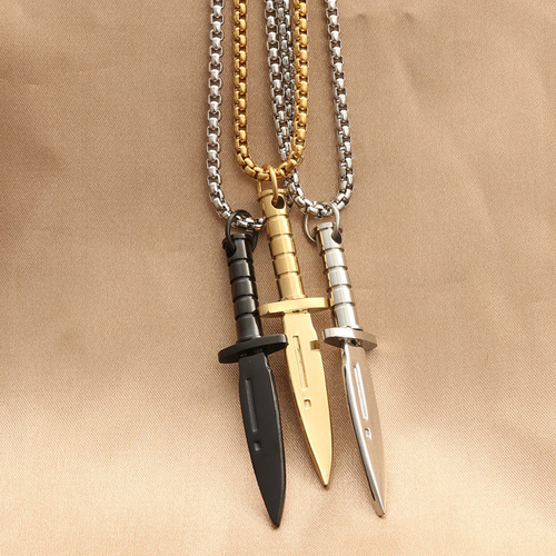 Eurasian Titanium Steel Dagger Pendant Personality Punk Retro Trend Men's Dagger Knife Stainless Steel Necklace Direct Supply Manufacturer