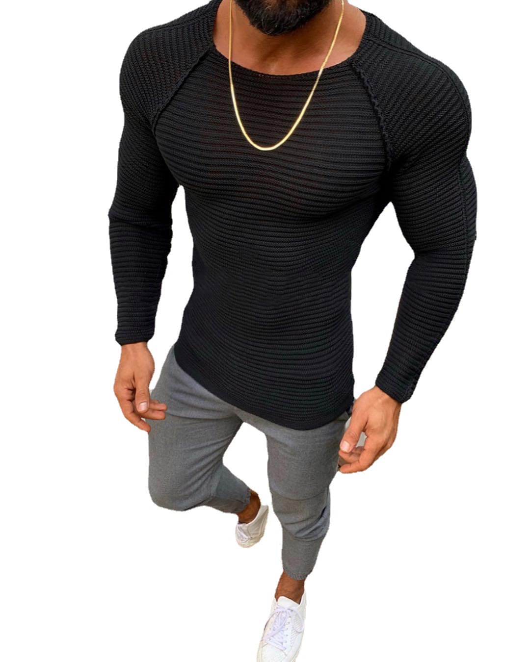 Pull européen à manches longues et col rond pour homme, pull basique, Slim, couleur unie, nouvelle collection automne et hiver 2023_voghion.com