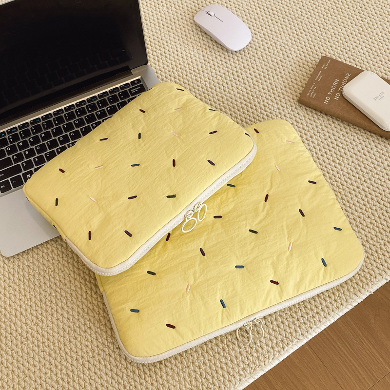 韓国版レインボーストリップ刺繍ソフトガールキャンディーカラーライナーバッグ 11inch ipad タブレットバッグ 14inch ラップトップバッグ|undefined