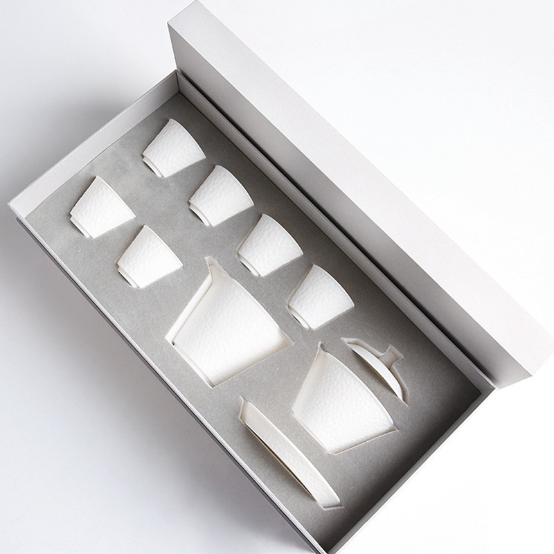 Luz de lujo Kung Fu porcelana blanca Dehua grasa de cabra de jade tetera taza de té cubierta tazón de alta calidad oficina en el hogar caja de regalo