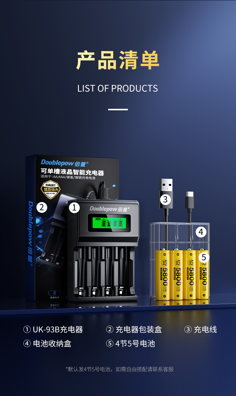 5-Pack Rechargeable Batteries with Universal Charger Set, Aa 1.2V Large Capacity for Ktv Microphones, Mouse, Keyboard