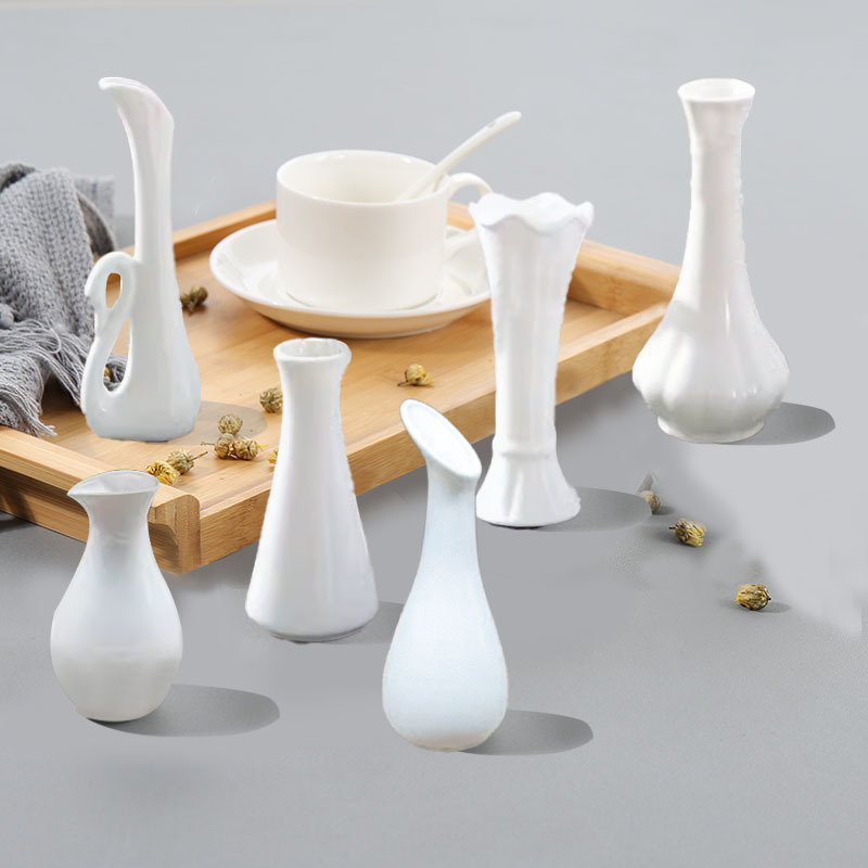 Ceramic Small Vase Hotel Ceramic Vase Pure White Dried Flowers Fresh Mini Vase Home Dining Table Ornaments