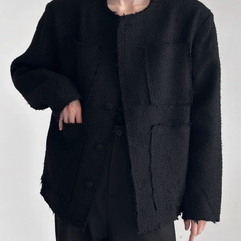 2025 Autumn and Winter New Style Small Fragrance Jacket for Men, High-End, Handsome and Trendy Design, Raw Edge Woven Tweed Jacket
