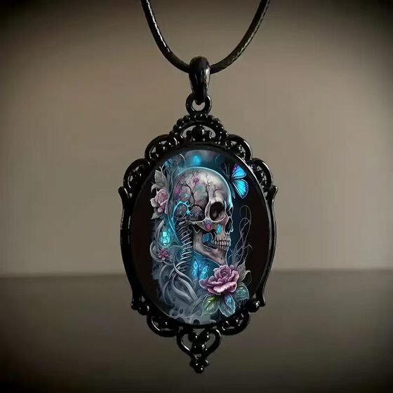 Cross-border foreign trade gothic black glass pendant necklace factory direct