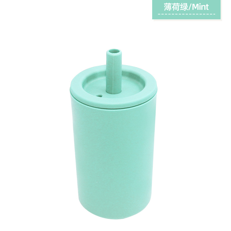 Taza de silicona para bebés, taza de agua para niños, taza de agua a prueba de caídas y antideslizante con cubierta, taza doméstica simple, taza de paja de silicona, taza grande