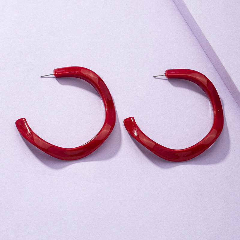 Tide C-shaped Geometric Red Large Circle Earrings Hoop Earring display picture 2