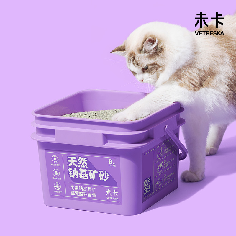 Non-card natural Naki ore sand quickly agglomerates bentonite deodorant cat litter is not easy to stick to the bottom low dust barrel 8kg