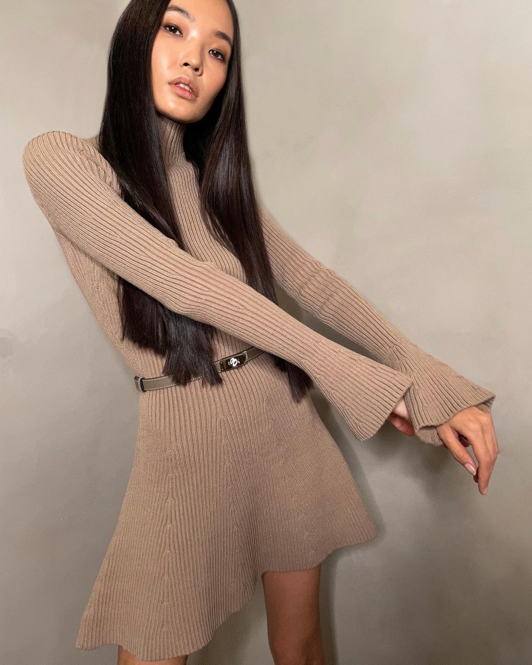 ChicShe ChicShe 2024 Autumn Winter Turtleneck Knitted Petite Pullover Women's Sweater Dress Black Thick Style_voghion.com