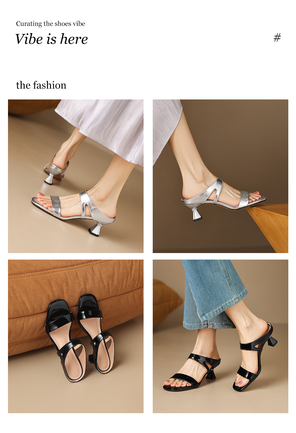 Sandal nữ hở mũi gót 5 cm da bò quai ngang đơn giản — đen chi tiết 1
