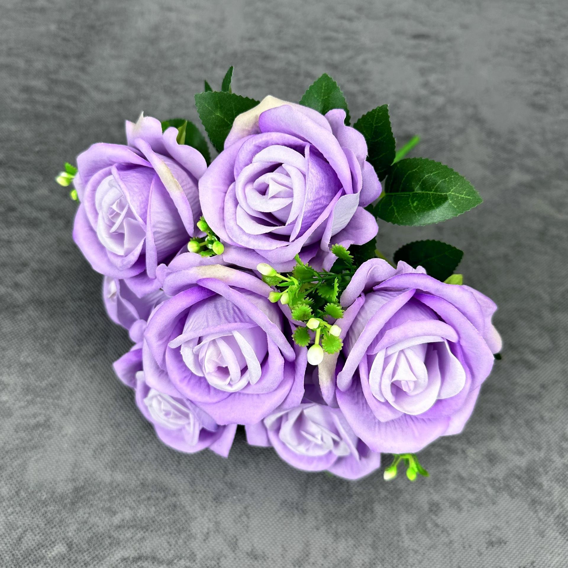 Simulación de 7 cabezas de tela de terciopelo rosa boda decoración del hogar decoración de mano transfronteriza flores falsas adornos al por mayor