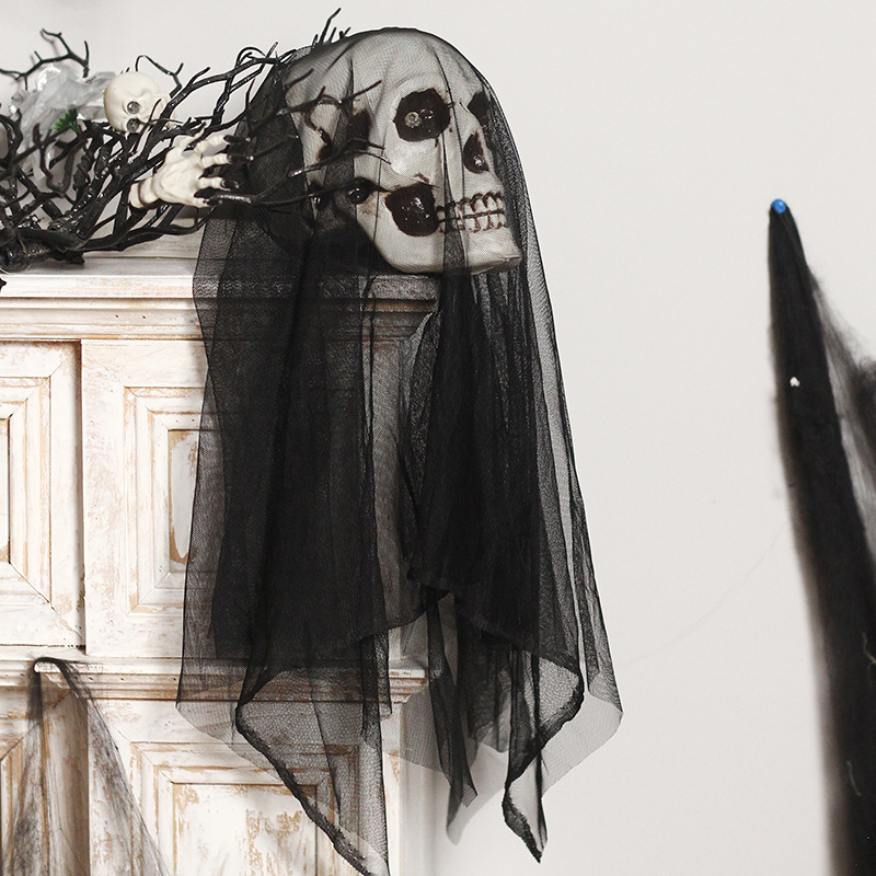 Amazon transfronteriza nueva decoración de Halloween gaza luminosa calavera colgante casa embrujada atmósfera de terror vestido