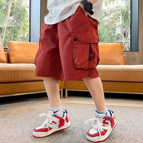 Boys' 5-pocket shorts summer thin model middle and large children summer work style pants street style boys summer casual pants