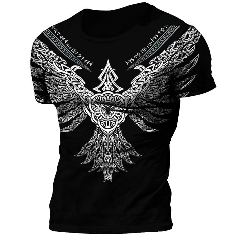 Retro Viking Tattoo 3D Print Men's T-shirts Summer Viking Od