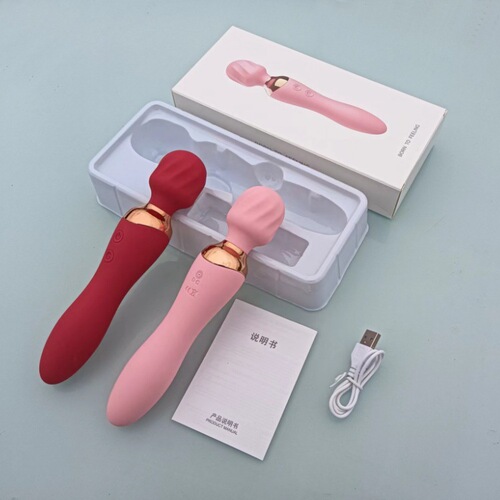 Glowing double-headed AV stick, vibrator, double-shock massage stick, rechargeable female heating masturbation device, adult sex toy