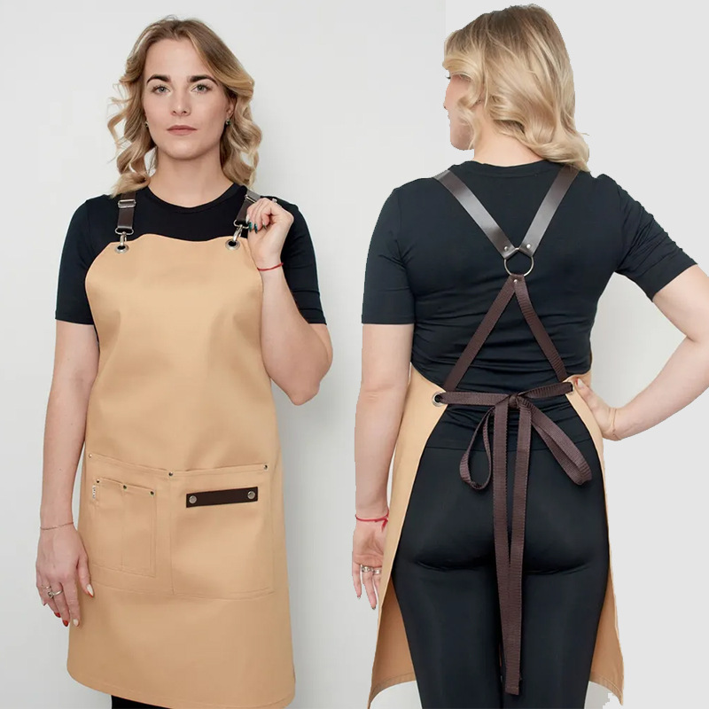 Transfronterizo Amazon poliéster lona delantal personalizado logotipo leche tienda de té cafetería ropa de trabajo cocina delantal impermeable