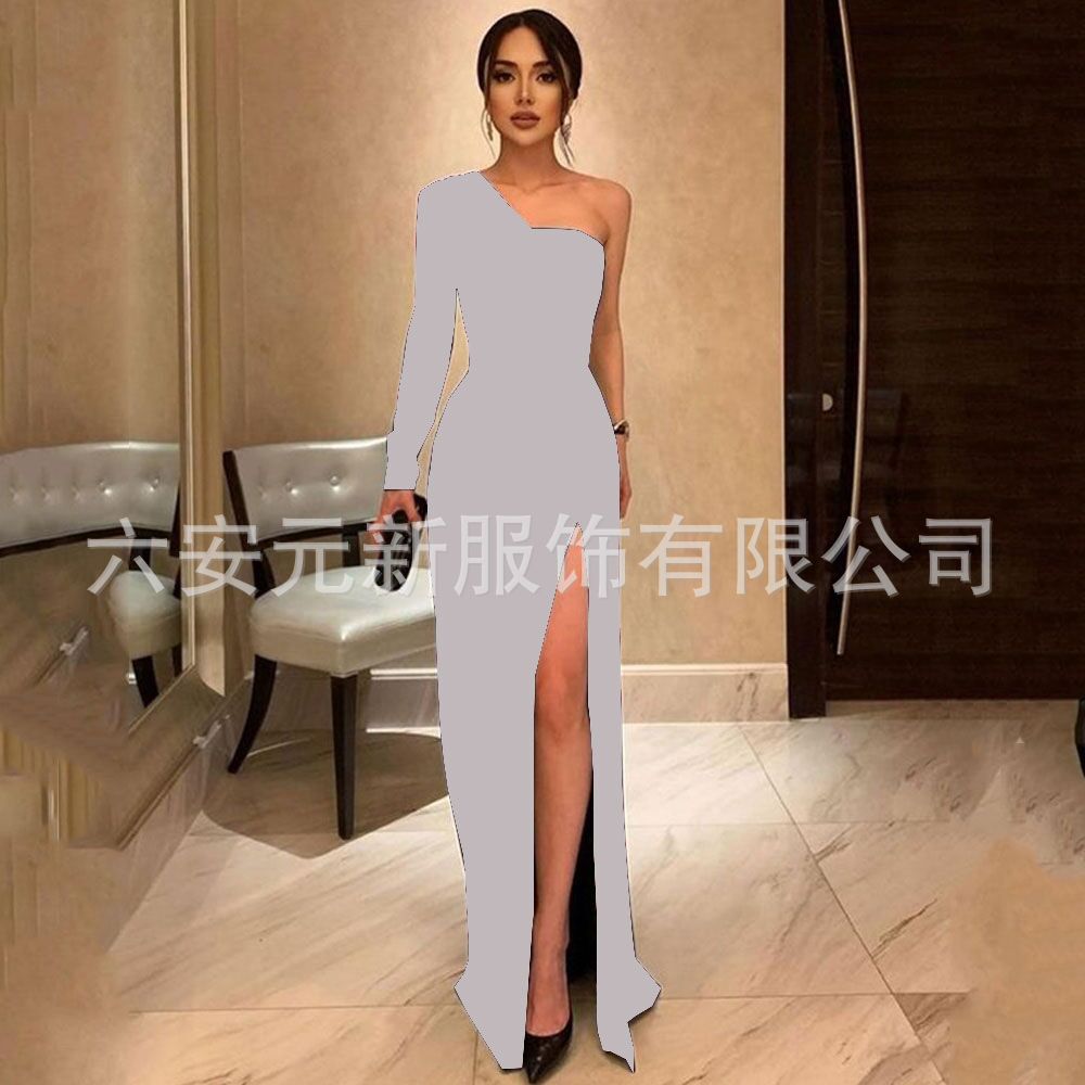 Comercio exterior europeo y americano Amazon AliExpress deseo vestido de noche de las mujeres vestido de novia negro nuevo vestido de manga larga de un solo hombro