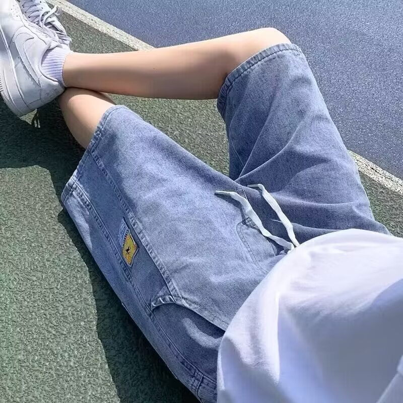 2024 pantalones cortos de mezclilla de verano para hombres de estilo fino de verano pantalones cortos casuales coreanos rectos sueltos