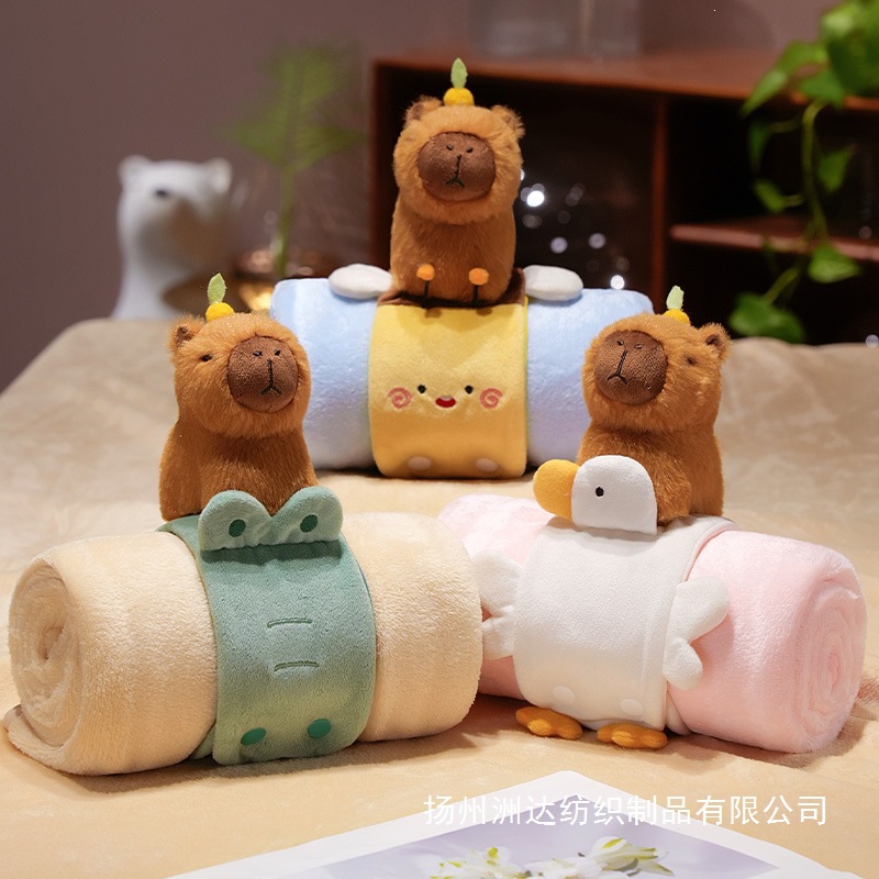 Bebés de dibujos animados encantadores muñecas de animales con mantas muñecas de peluche 2 en 1 para niños y niñas siesta almohada mantas