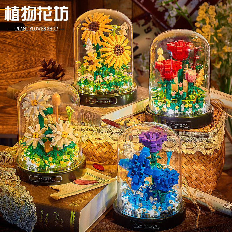 积木花拼装玫瑰花八音盒永生花玩具女孩系列新款七夕礼物缘亿批发|undefined