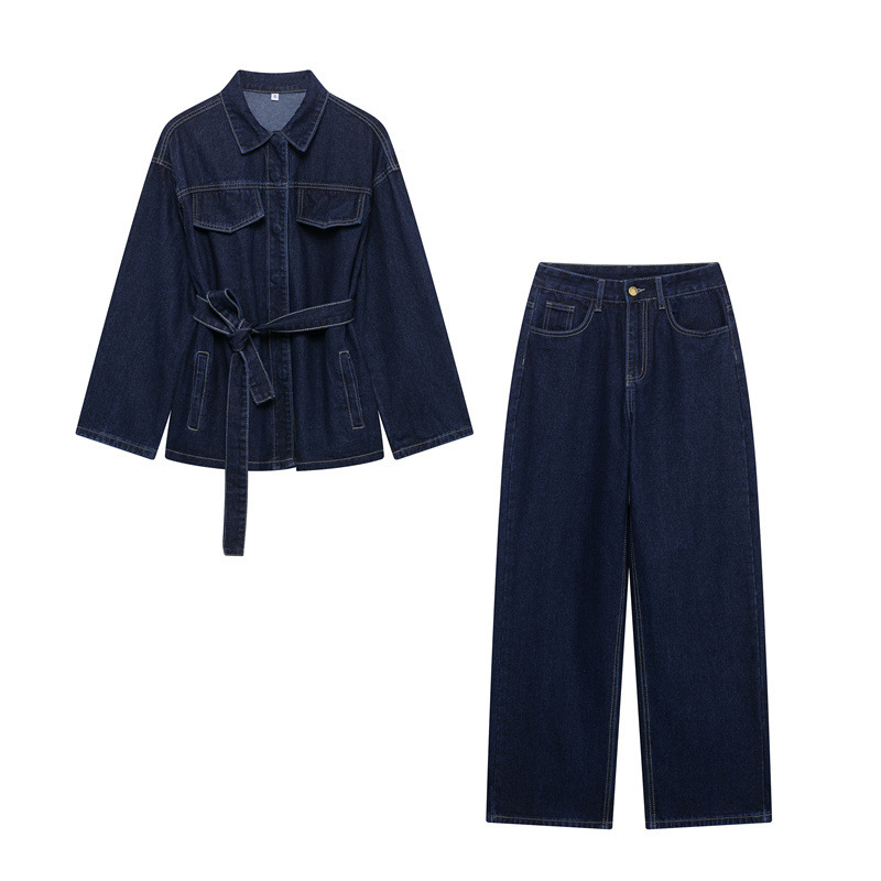 Foreign trade 2025 spring new women's European and American style loose strap casual Denim coat straight jeans suit