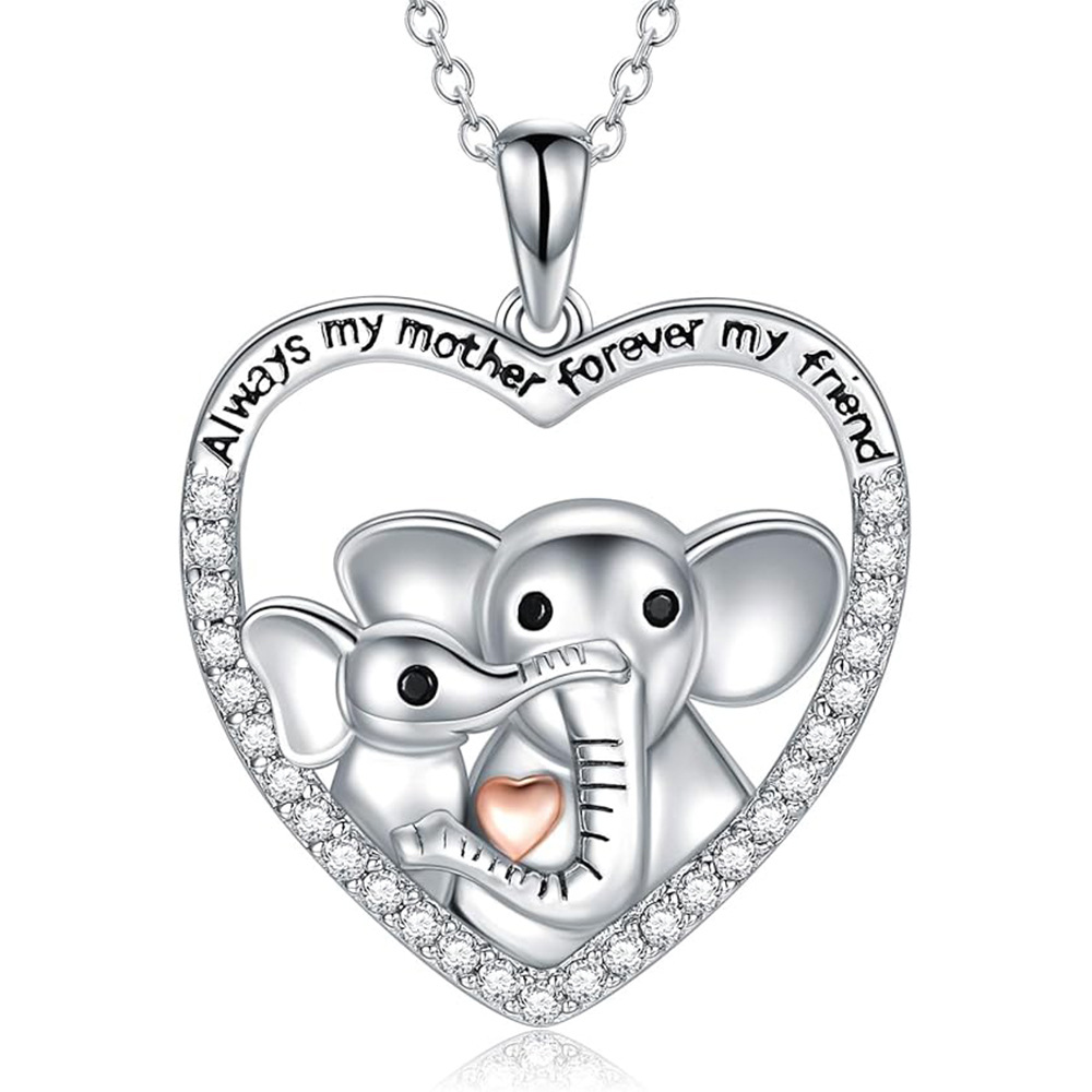 Hot Selling Nieuwe Ouder-kind Olifant Moeder en Baby Hartvormige Hanger Ketting, Dames Sieraden Accessoires_voghion.com
