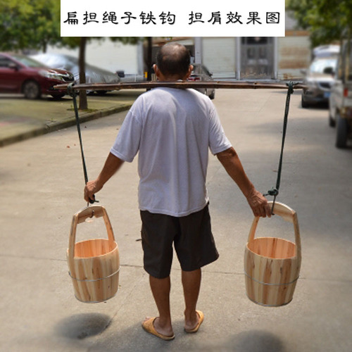 Postage included Xiangxi high mountain old bamboo flat handle widened handmade carbonized brown performance props rural water carrying garden use flat handle