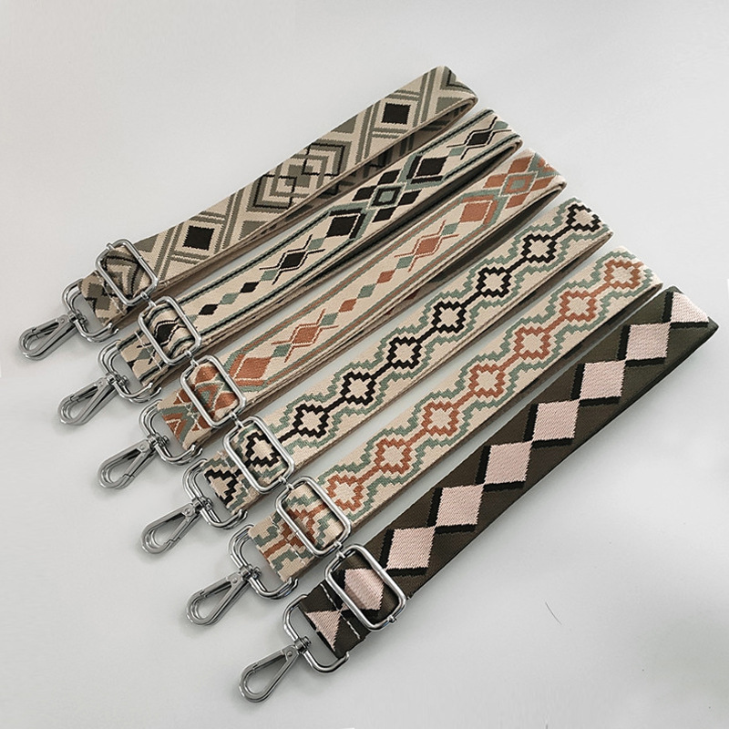 Multicolor Pattern Green Gold Silver Polyester Multicolor Bag Strap