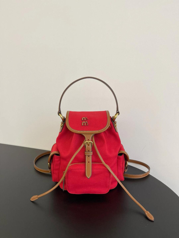 2025 新しい miu 本革バックパックニッチデザイン多用途レトロ大容量ダブル巾着バックパック|undefined