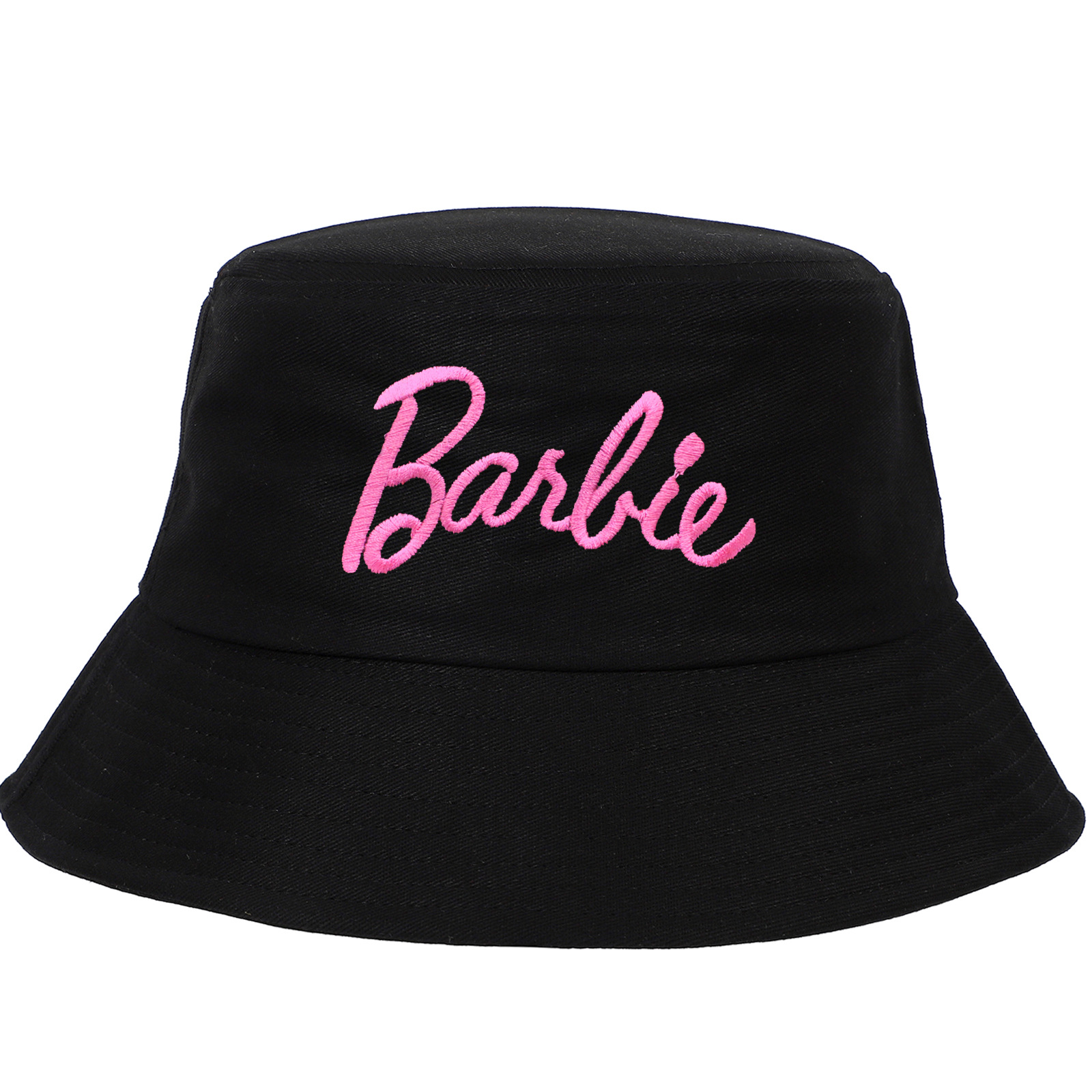 跨境新款Barbie芭比粉亞馬遜漁夫帽ins韓版可愛刺繡盆帽夏季批發