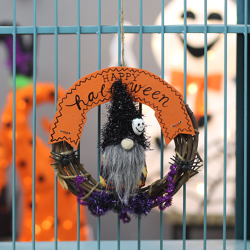 ハロウィーン鬼節装飾用品無顔公仔シミュレーションクモ装飾藤輪花輪ホール壁掛装飾品|undefined