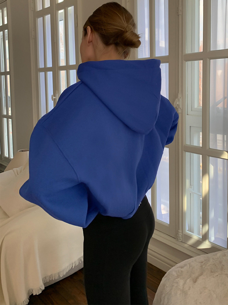 【Liquidación】Chaqueta deportiva corta con capucha y cremallera, forrada de lana, para primavera y otoño, moderna y cálida, para mujer. image 6