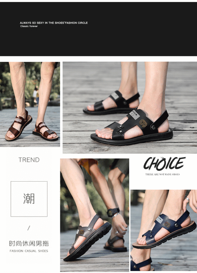 Dép sandal nam hở ngón kiểu mới, quai khóa, đi biển và đi chơi hằng ngày — Màu xanh lam, Màu xám, Đen toàn bộ, Đỏ rượu chi tiết 3