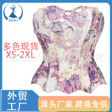 跨境新爆款欧美宫廷束身不规则蕾丝双层贴合骨衣 印花塑身衣现货