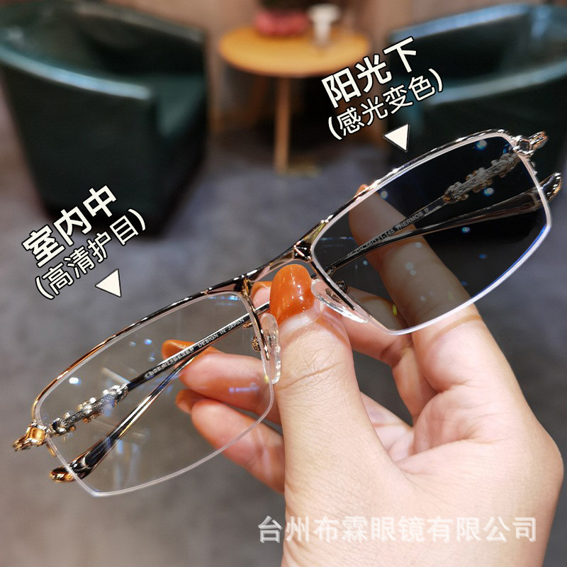 釣り糸フレーム半枠完成品近視眼鏡度数平光百合ビジネス金糸高精細ブルーレイ男女モデル