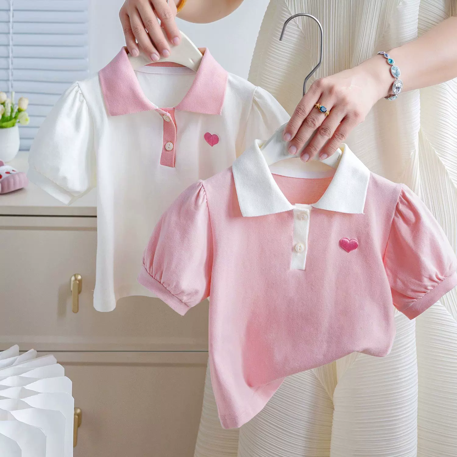 女童韩版洋气POLO衫夏季新款爱心刺绣短袖T恤宝宝时髦半袖上衣潮