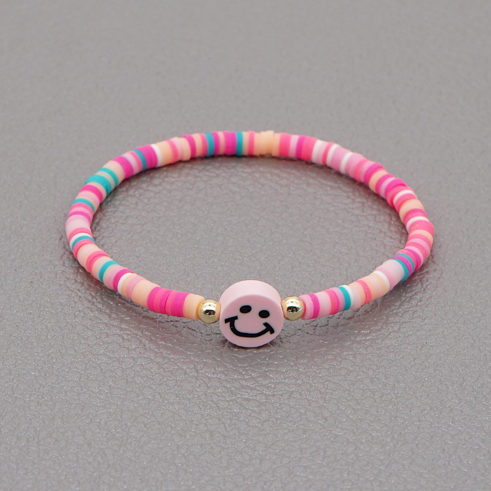 Fashion Rainbow Soft Ceramic Beaded Multicolor Smiley Face Bracelet display picture 2