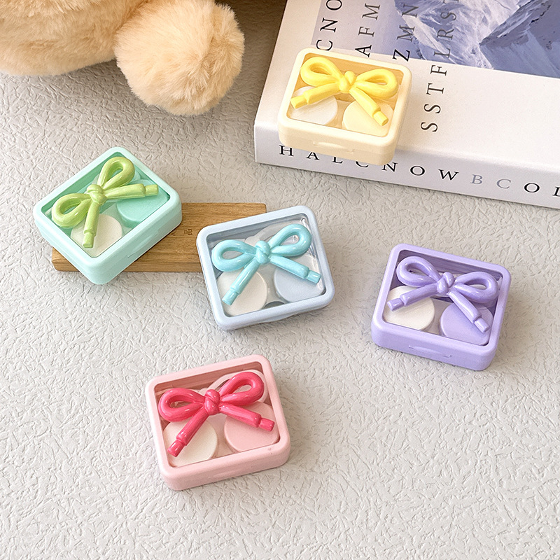 Macaron Contact Lens Box, Cute, Portable, Transparent Contact Lens Box, Large Bow DIY Compact Companion Box Macaron Contact Lens Box, Cute, Portable, Transparent Contact Lens Box, Large Bow DIY Compact Companion Box