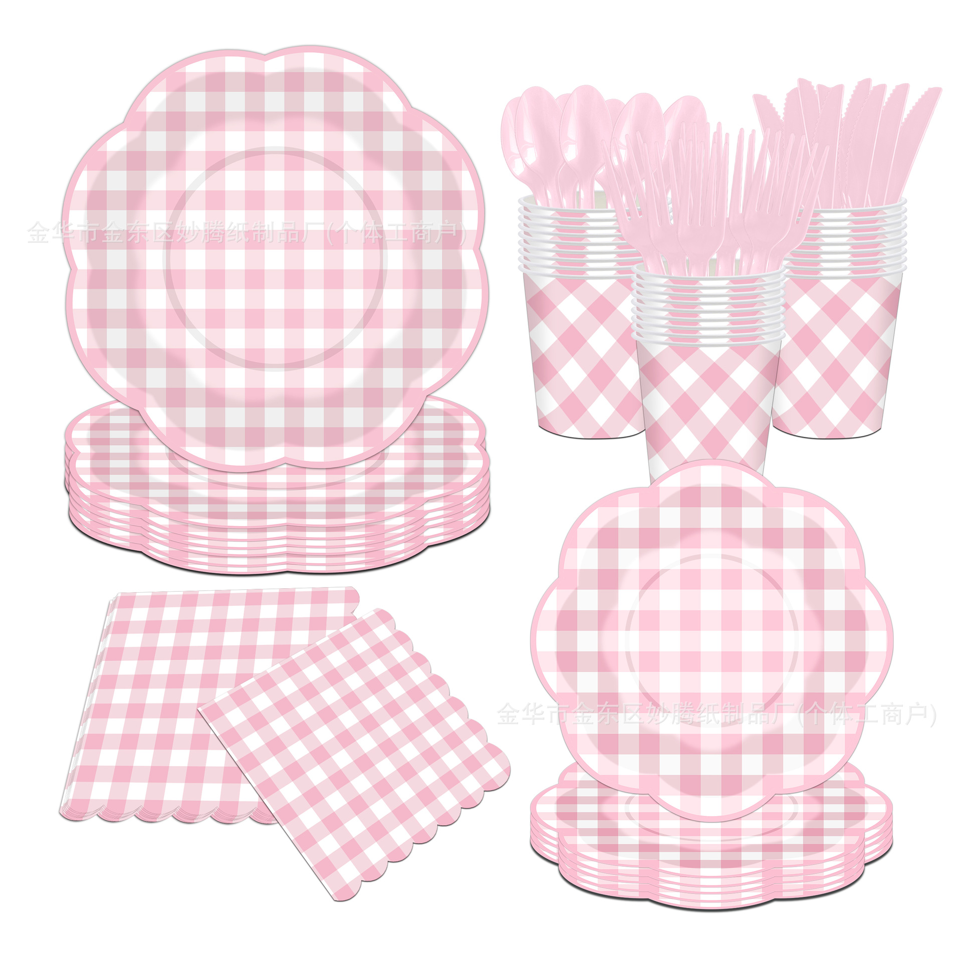 Transfronterizos venta caliente encaje desechable plato de papel a cuadrillas artículos de fiesta decoración desechable set de cubiertos