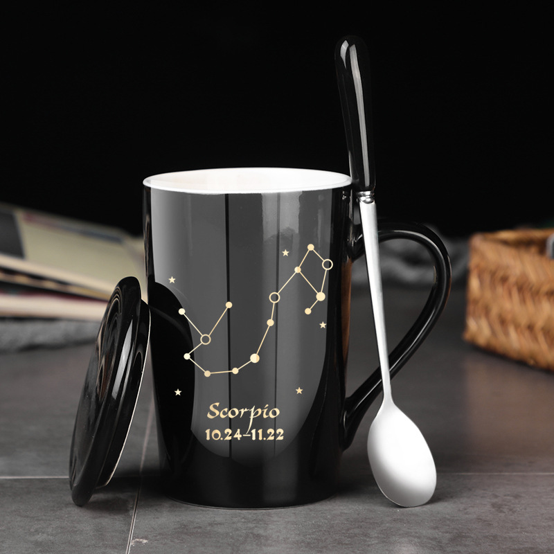 Ceramic Zodiac Mug Set With Lid And Spoon, Large Gift Box Cup_voghion.com