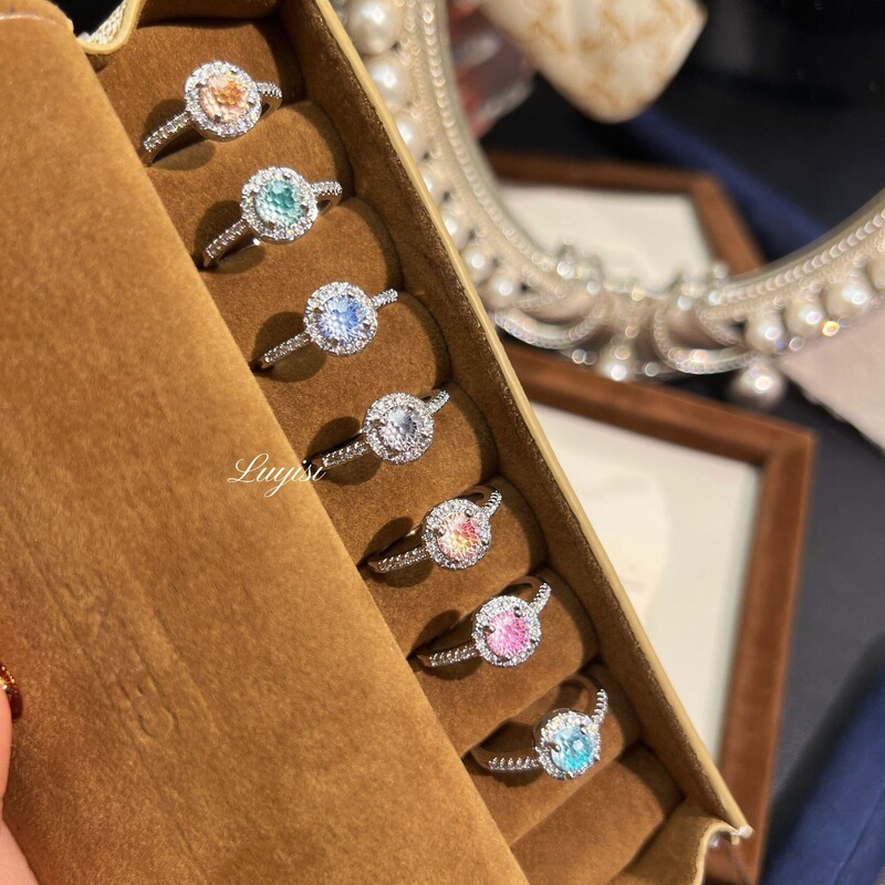 New Hot-Selling Patstone Fireworks Cut Ring, Fashionable and Personalized 1 Carat Classic Diamond-Set Flash Round Bag Open Ring