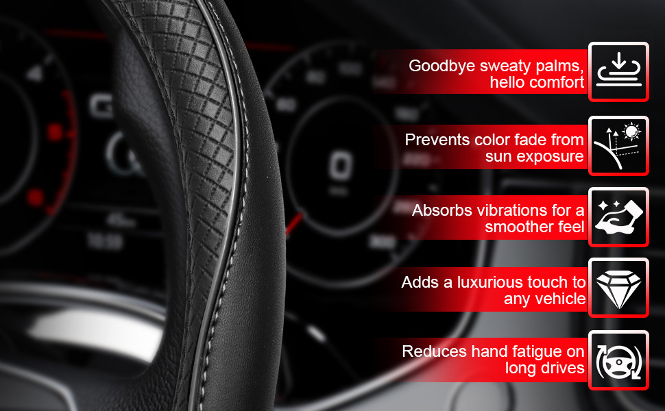 Cross-Border Amazon Best-Selling Car Steering Wheel Cover Microfiber Leather Diamond Embossed with Anti-Slip Inner Ring Car Handlebar Cover