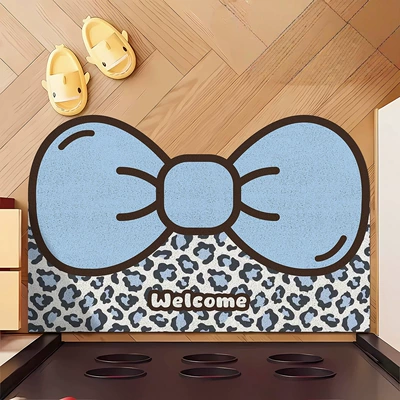 Wire Loop Floor Mat, Avtomobil döşəmə paspasları - blue-bow-leopard-print-4060cm-silk-circle